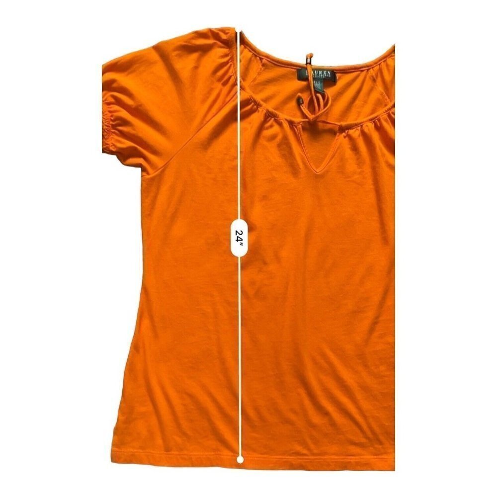 Lauren Ralph Lauren orange tie split neck ruched cotton short sleeves Women PL - Picture 10 of 12